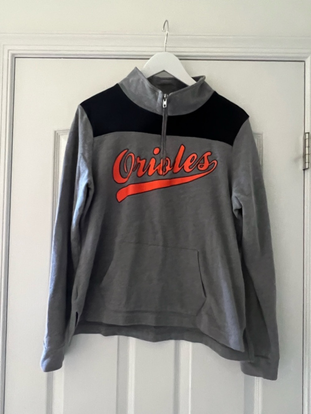 Gray Orioles Half-Zip Pullover with Black Yoke and Orange Script